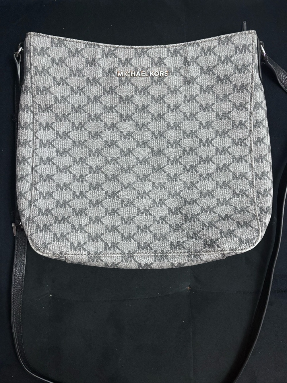 Michael Kors Gray MK Logo Messenger Bag with Black Strap